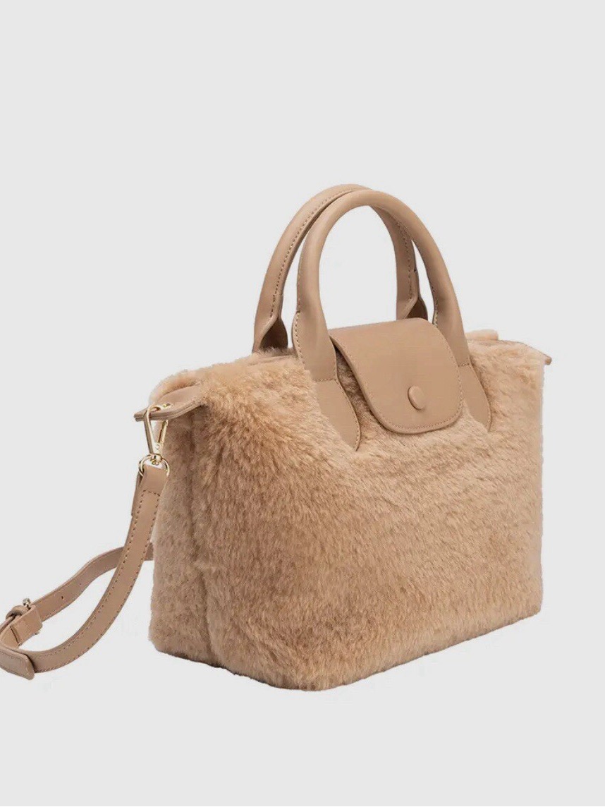 Nwt New Melie Bianco Winnie Tote Bag Faux Fur Beige Crossbody Satchel Purse